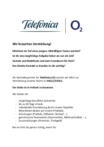 Stellenanzeige O2